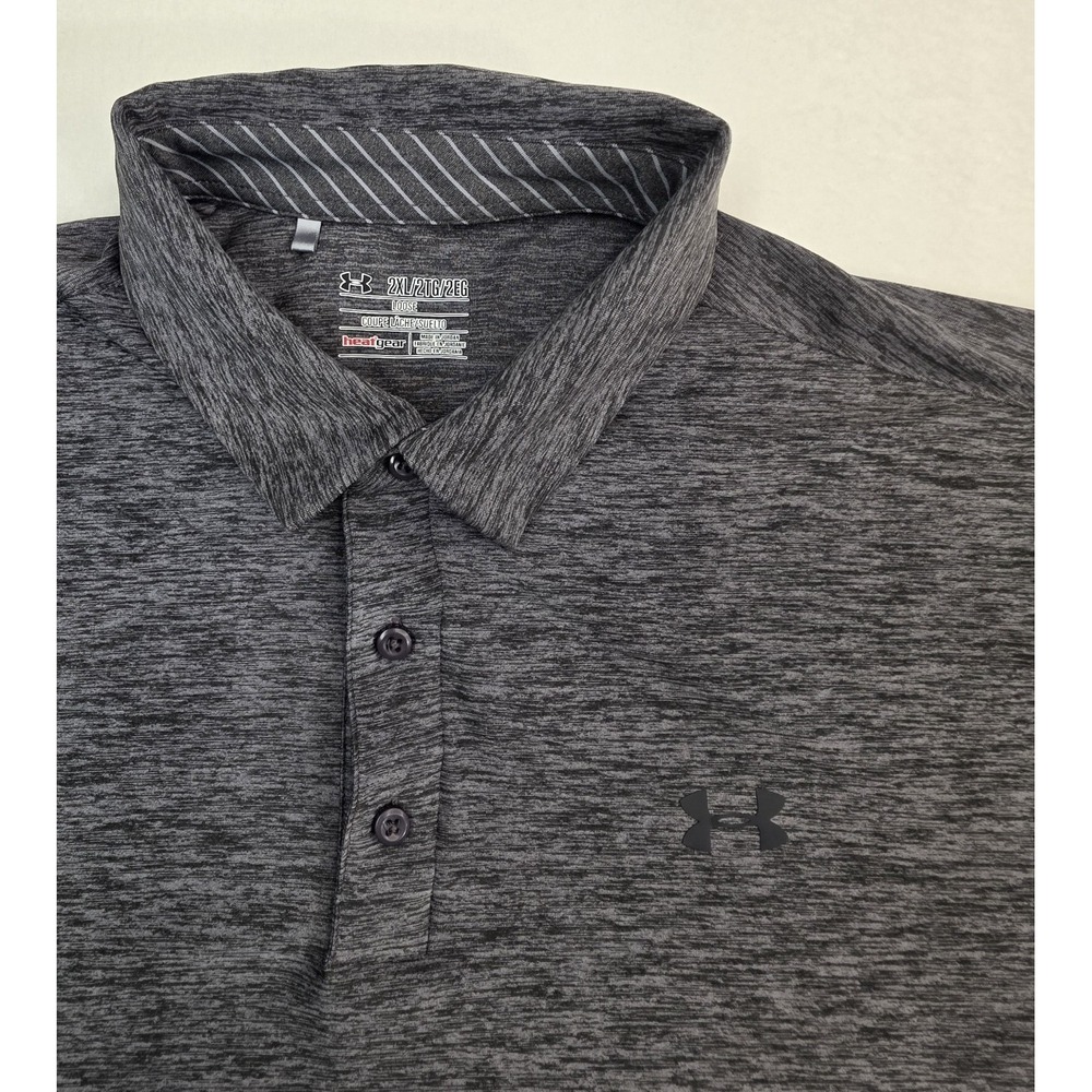 2 Lot Under Armour Shirts Mens 2XL Thermal Polo Loose Fit Gray Red LIMITED USE - Picture 6 of 7